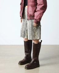 Anistone Knee High Crazy Horse Leather Biker Boots