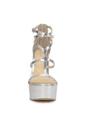 Aamina Platform Sandal in Silver Metallic Snake