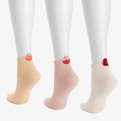 Women's Luxe 3 Pair Pack Whisper Soft 3D Fruit Ankle Socks