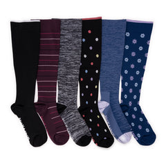 Women's 6 Pack Nylon Compression Knee-High Socks