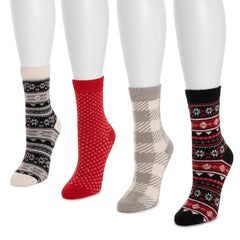 Women's 4 Pair Pack Patterned Crew Boot Socks