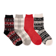 Women's 4 Pair Pack Patterned Crew Boot Socks