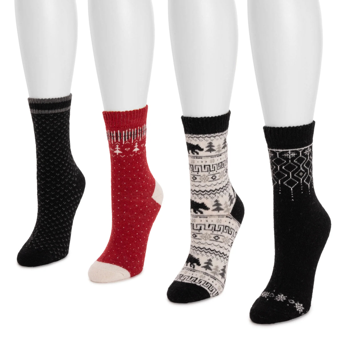 Women's 4 Pair Pack Patterned Crew Boot Socks