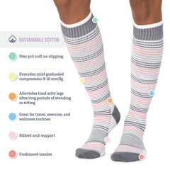 Women's 2 Pair Pack Cotton Compression Knee High Socks