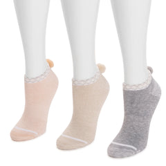 Women's 3 Pack Dream Step by Muk Luks Low-Cut Ankle Socks with Pom