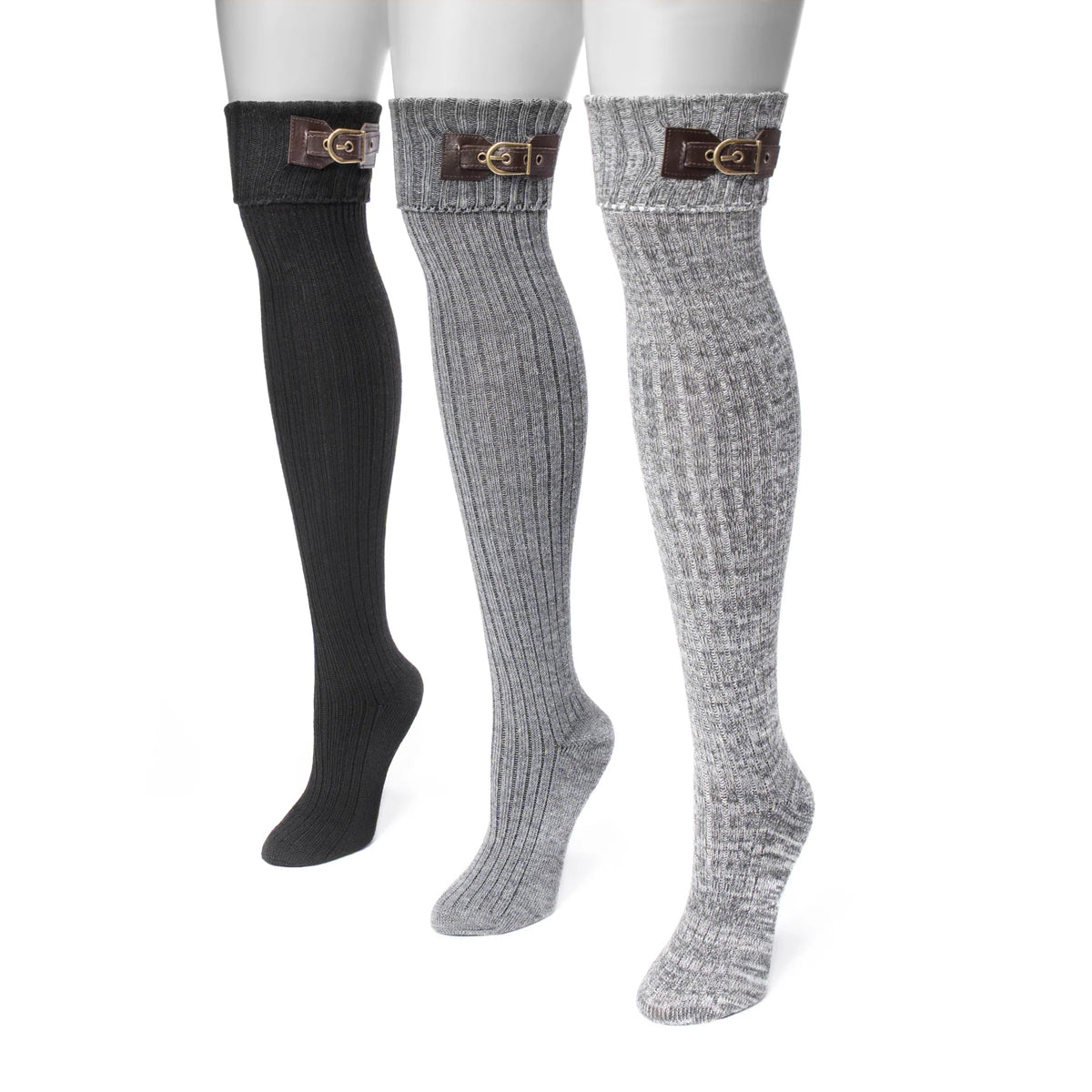 Women's 3 Pair Buckle Cuff Over the Knee Socks