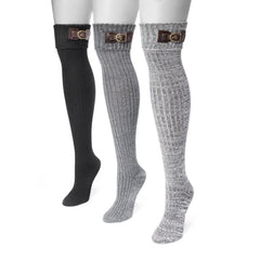 Women's 3 Pair Buckle Cuff Over the Knee Socks
