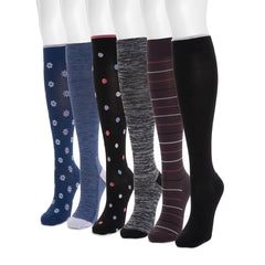 Women's 6 Pack Nylon Compression Knee-High Socks