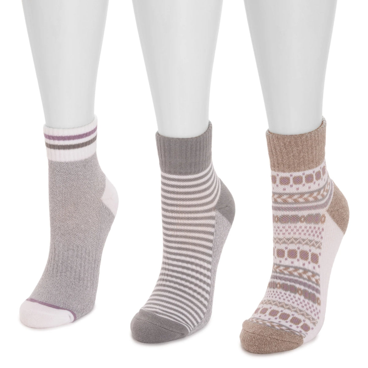 Women's 3 Pair Pack Quarter Crew Cotton Compression Sock