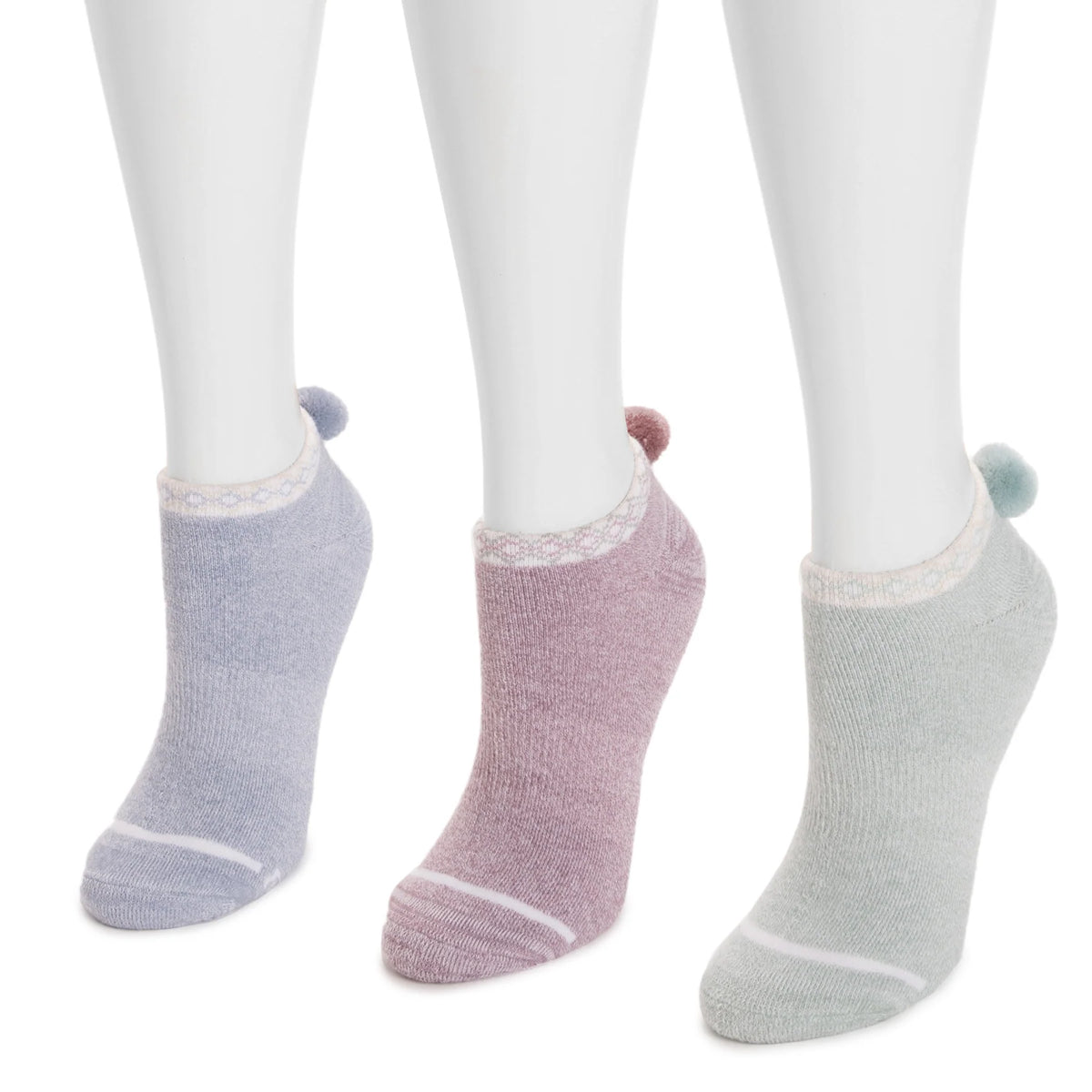 Women's 3 Pack Dream Step by Muk Luks Low-Cut Ankle Socks with Pom