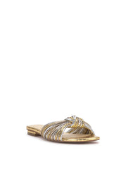 Dydra Knotted Flat Sandal in Silver & Gold